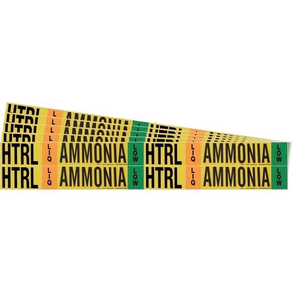 AMMONIA HTRL LIQ LOW Pipe Marker Style 4 BK, GN, OR on YL 4 per Card, 5 PK